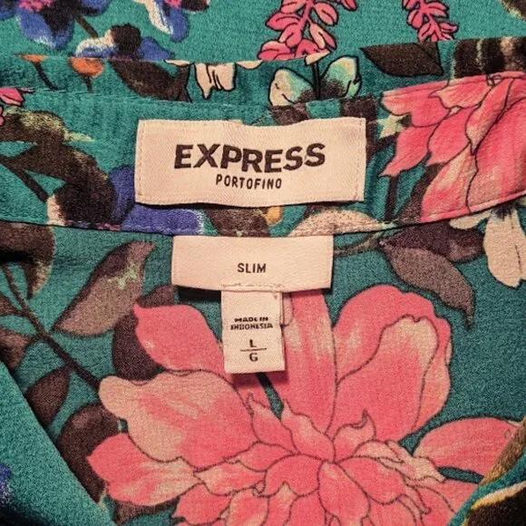 Express | Sleeveless Vibrant Floral Printed Portofino Shirt - Picture 7 of 9